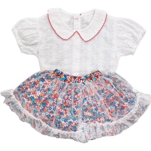 Kids 2pcs Clothing Set for Girls Flowers Skirt +white Lace Blouse Summer Shorts Ins Fashion Outfit for 4Yrs
