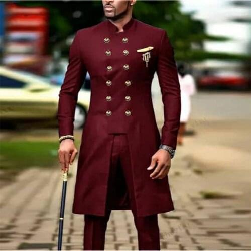 Spring/Autumn Men Suit Set Wedding High Collar Jacket With Pants Slim Fit Formal Smoking Groom Blazer Tuxedos Tailor-Made Cloth