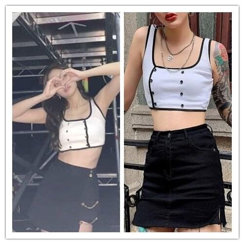 Kpop TWICE EXO Seo Yea Ji same summer new sexy sleeveless short sling t shirts slim tees women Harajuku knit tshirt ladies tops