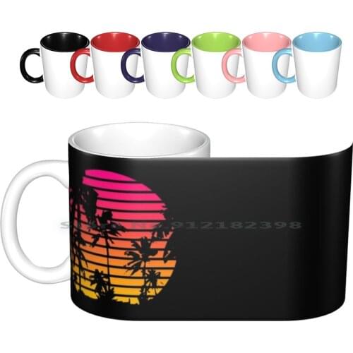 Cool 80s Style Tropical Sunset Ceramic Mugs Coffee Cups Milk Tea Mug Sun Warm Hot Tropical Vacation Paradise Sunglasses Palms