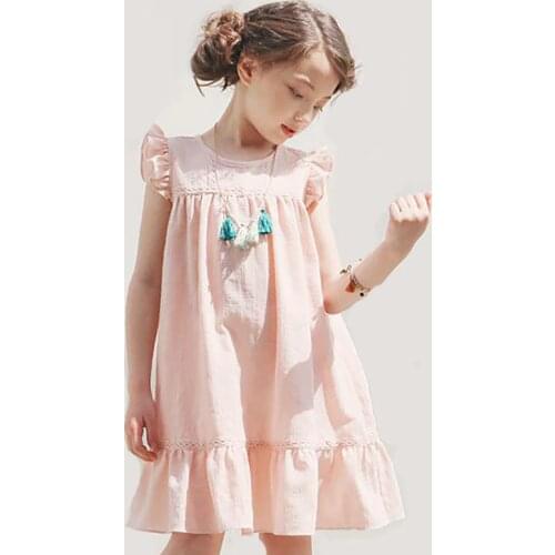 Summer Teens Girls Princess Dress Pink White Color Sweet Girl Dresses Ruffle Sleeve Design Kids Clothes For Girls 6 8 10 12 14Y