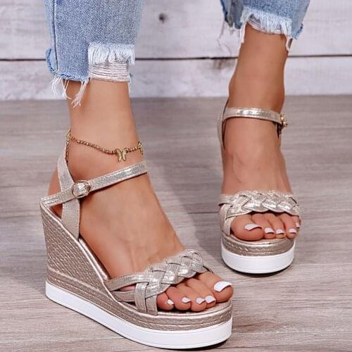 LYXLYH for Dropship Wedges Back Strap Buckle Strap Solid Platform Wedges Sandals Sweet 2021 New Woman Shoes Sandals