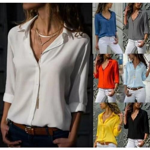 2021 The New Women Loose Long Sleeve lapel Button Shirt Elegant Chic Tunic Blouse shirt 1102