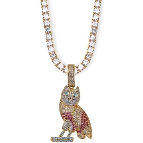 New Style 3D Owl Pendant Necklace Mens Chain Iced Out Micro Pave Cubic Zirconia Animal Hip Hop Jewelry Women Gift Bling Rock
