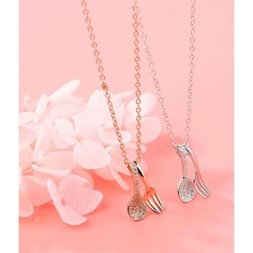 Necklace Style Cute Little Spoon Spoon Love Zircon Pendant Necklace Chinese Clavicle Long Short Chain Female Women