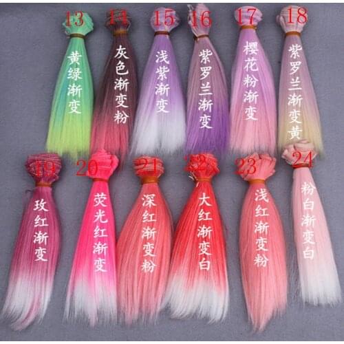 15*100cm Gradient Color DIY Wig High Temperature Wire Straight Hair For Barbie Doll BJD Dolls DIY Pink Red Rose Green Purple