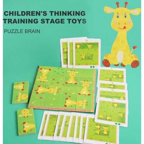 1 Set Creative Wooden Giraffe Puzzle Toy 3D Educational Brain Development Animal Jigsaw Puzzle Toy Double-sided Finger Training