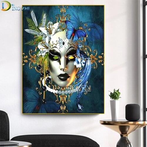 Full Square/Round Embroidery 5D Portrait Art Butterfly Flower Mask Diamond Painting Cross Stitch Kits Woman 3D Paint By Diamonds