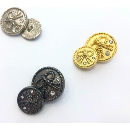6pcs Retro Rhinestones Diamond Decor Metal Gold BEE Pink Blue Pearl Buttons for Clothing Coat Cardigan Sweater Sew Needlework