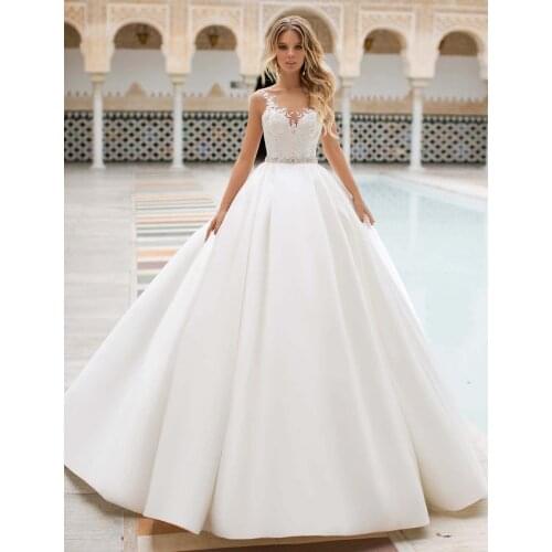 Romantic Lace Wedding Dresses 2021 Princess Appliques Beading Sashes Crystal Vestido De Novia Renda See Through Bridal Gowns