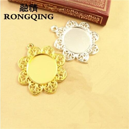 RONGQING 25mm 40pcs/lot 2 colors flower round Retro Tray DIY Accessories Wholesale Craft