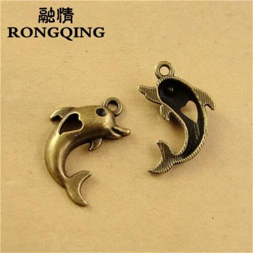 RONGQING 50pcs/lot 26*17MM dolphin antique alloy charm pendant Charms fit Bracelets & Necklaces DIY Jewelry