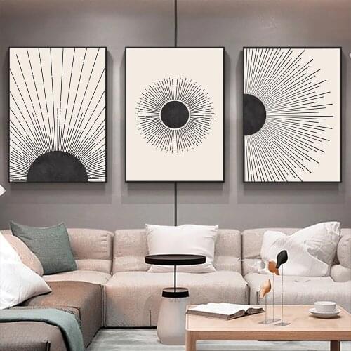 Nordic Sun Illustration Wall Art Poster Block Art Print Neutral Color Canvas Painting Mid Century Wall Picture Living Room Decor