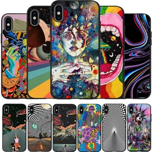 Trippy Art aesthetic Black TPU Silicone Soft Phone Case For iPhone 11 12 Pro X XR XS MAX 5 6 7 8 Plus SE 2020