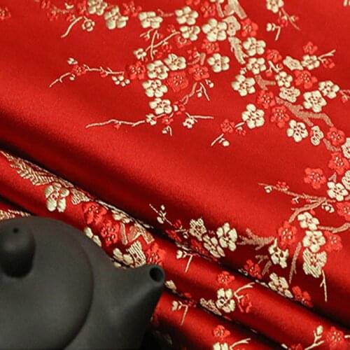 Traditonal Chinese Red Gold Plum Blossom Plum Flower Jacquard Brocade Fabric 50x72cm Jacquard Apparel Costume patchwork fabric