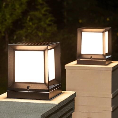 Thrisdar Outdoor Garden Solar Pillar Light Balcony Fence Entrance Door Solar Bollard Light Pathway Landscape Lawn Post Lamps