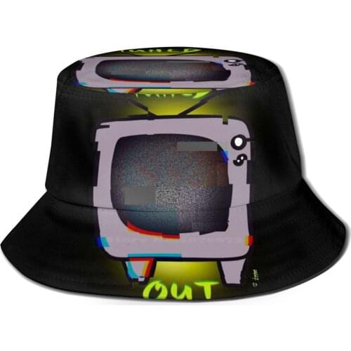 Vintage T V Tuned Out Pattern Design Printed Travel Bucket Hats Vintage T V Tuned Out 80 90 Chillateez Bad Signal Glitch Antenna