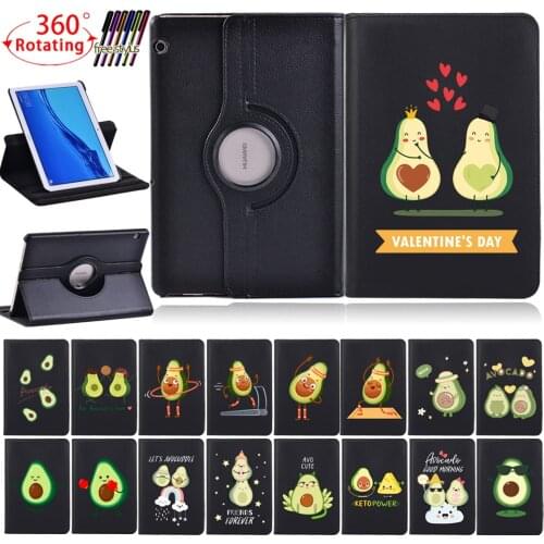 360 Rotating Tablet Case for Huawei MediaPad T5 10 10.1inch/T3 10 9.6 inch Avocado Fruit Series Protective Cover+ Free Stylus