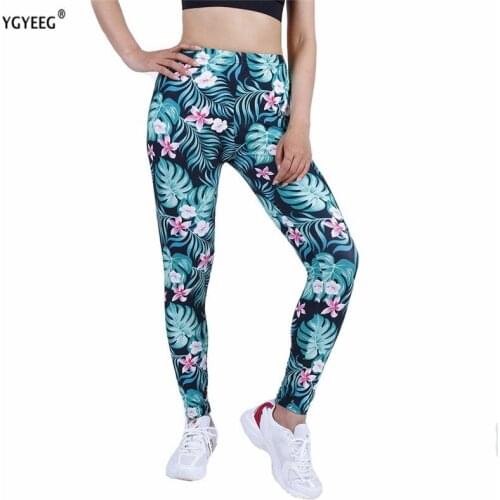 YGYEEG High Waist Fitness Leggings Women Workout Push Up Leaf Floral Print Activewear Pants Knitted Clothes Ankle-Length Bottom