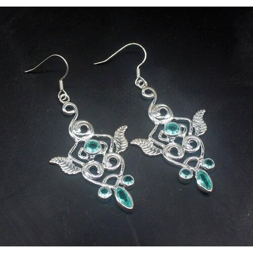 Fashion Unique New Arrival Multi Green Topaz Genuine 925 Silver Dangle Hook Earrings Jewelry Gifts for Women Girls 20213683