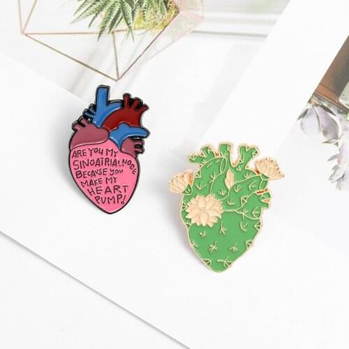 Anatomical Heart Enamel Lapel Pins Human Heart with Flowers Letters Brooches Floral Anatomy Badges Art Organs Medical Jewelry