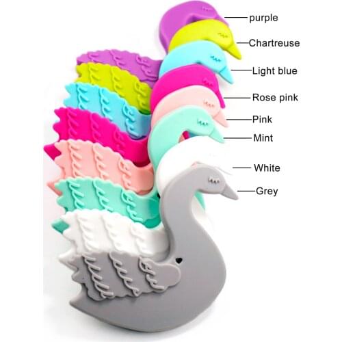 Sutoyuen 10pc Swan Silicone Teether Beads Pendants Charms BPA Free Nursing Baby Shower Teething Toy Paci Clip Chew Toys Soft