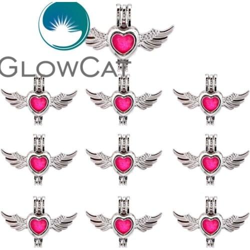 10x K650 Hawk Wings Heart Pearl Cage Pendant Necklaces Making Beads Cage Essential Oil Diffuser Aromatherapy Locket Jewelry