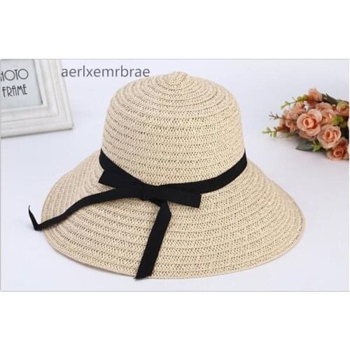 2017 New Fashion Summer Hats for Women Flat Top Straw Boater Hats Ribbon Bow Wide Brim Sun Hats for Men Ladies Beach Hats