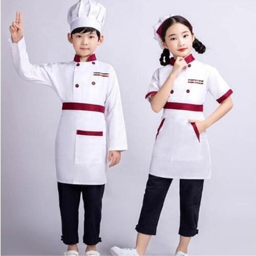 2021 Kids Chef Cosplay Costume Cooking Uniform child Hat Jacket Apron Childrens Day Kindergarten Performance Clothes Halloween