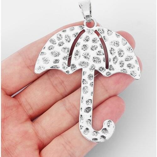 4PCS Antique Silver Color Large Metal 69*61mm Hammered Umbrella Charms Pendants For Jewelry Making DIY Necklace Accessories
