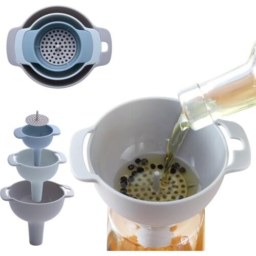 4 In 1 Kitchen Funnel Kit Water Spices Wine Flask Filter Funnel Oil Funnel Strainer Household Plastic Multifunctional Funnel