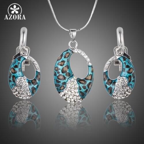 AZORA Women Party Jewelry Set With 1 Pair Stellux Austrian Crystal Drop Earrings and 1 Chain Pendant Necklace TG0182