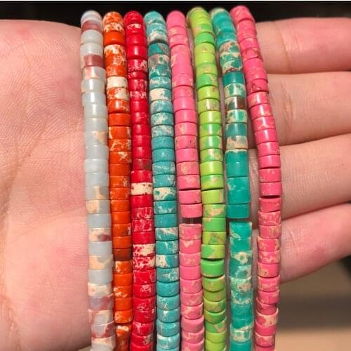 Natural Sea Sediment Turquoises Imperial Jaspers Snakeskin Cylinder Flat Loose Spacer Bead For Making Jewelry DIY Accessories 15