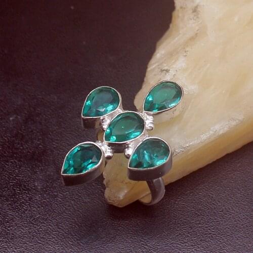 Gemstonefactory Jewelry Big Promotion 925 Silver Multi Gems Green Topaz Glowing Women Men Gifts Band Rings 7.5# 20212999