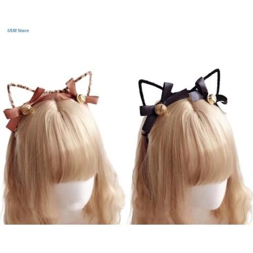 Lolita Headbands Cute Cat Ears Headwear Bows Adorn with Bells Sweet Kawaii Bowknot Cosplay Headpiece Party Supplies