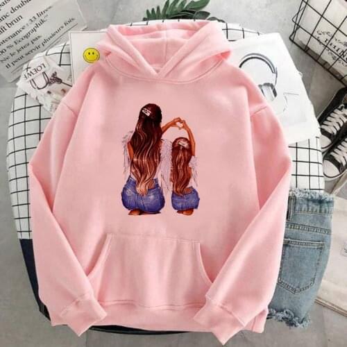 Harajuku Winter Casual Mother daughter Printed Korean Pullovers Hoodies Women Loose Plus Size Tops Pocket Sweatshirts Hot Sale