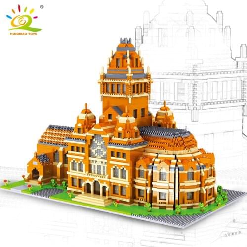 HUIQIBAO 5379pcs Harvard Architecture Model Micro Building Blocks City Street View University Mini Diamond Bricks Children Toys