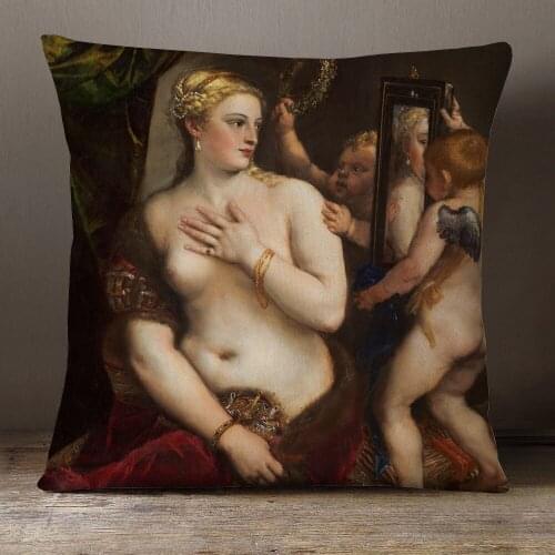 Beauty Girl Lady Cushion Covers 45X45cm European Art Oil Painting Portrait Pillow Case Linen Polyester Sofa Chair Decoration