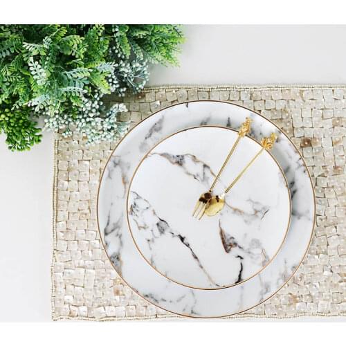 Creative porcelain dish marble design golden rim dinne plate steak plate European Ameraica style living