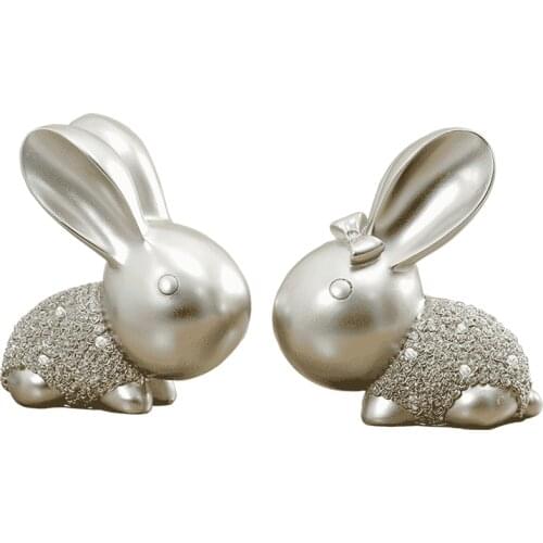 Rabbit Couple Home Furnishing Ornament Creative Birthday Girl Gift Wedding Room White Blue Gold Silver Lovely Statuette Figurine
