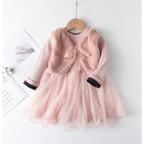 Hot Sale Girls Mesh Ruffles Dress 2021 New Autumn Princess Dress Casual Kids Lace Bowtie Outfit Long Sleeve Children Clothes