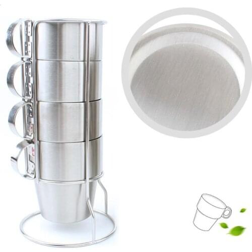 Reusable Double Layer Anti-Scald Stainless Steel Stackable Water Coffee Cup Set With Cup Holder Stand Cups Set Easy To Clean