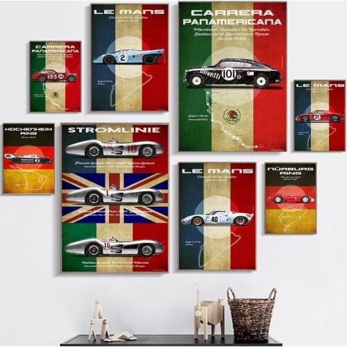 Le Mans Carrera Panamericana Nurburg Ring Poster on HD Canvas Print Nordic Wall Art Picture For Living Room Home Decoration