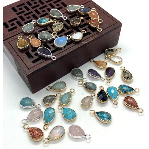 Natural Stone Pendant Drop-shaped Golden Sandstone Opal Spotted Stone Faceted Necklace Pendant DIY Necklace Earring Accessories