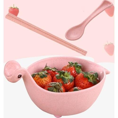 Clearance Sale 3pcs/set Wheat Straw Cartoon Tableware Sets Cute Dinosaur Plastic Children Bowl Dishes Dinnerware Sets Gifs