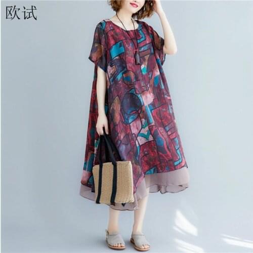 Plus Size Chiffon Print Summer Beach Dress 2020 Ladies Dresses Korean Casual Long Woman Dress Robe Femme Vestidos De Verano