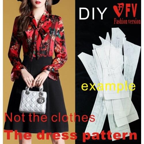 Garment Sewing Diagram Womens Long Sleeve Dress Pattern Design Drawing BLQ-414