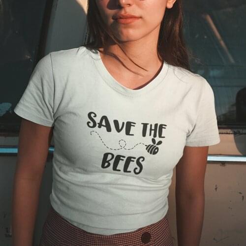 Save The Bees Graphic T Shirts Women Aesthetic Harajuku Short Sleeve Tops Cotton 90s Grunge Shirts Summer Fashion Tees Drop Ship