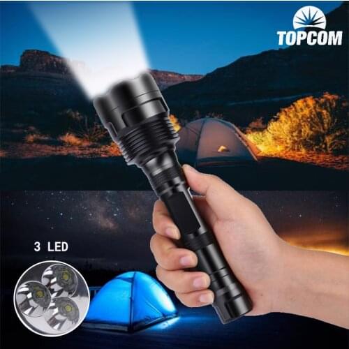 TOPCOM High Power LED Flashlight Night Vision 5-Mode Lantern White Light 3 T6 LED Flashlight 18650 Battery For Camping Fishing