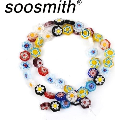 Flower Rhombus Lampwork Glazed Glass Beads Charms Spacer Beads For Jewlery Making Handmade / Diy Accessories Necklace Bracelet